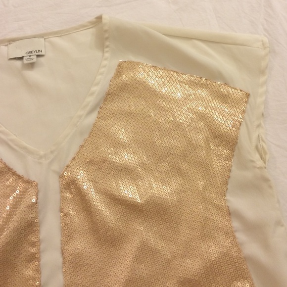 Greylin Sequin Top Gold Sparkle Front Tee Small - Picture 3 of 4